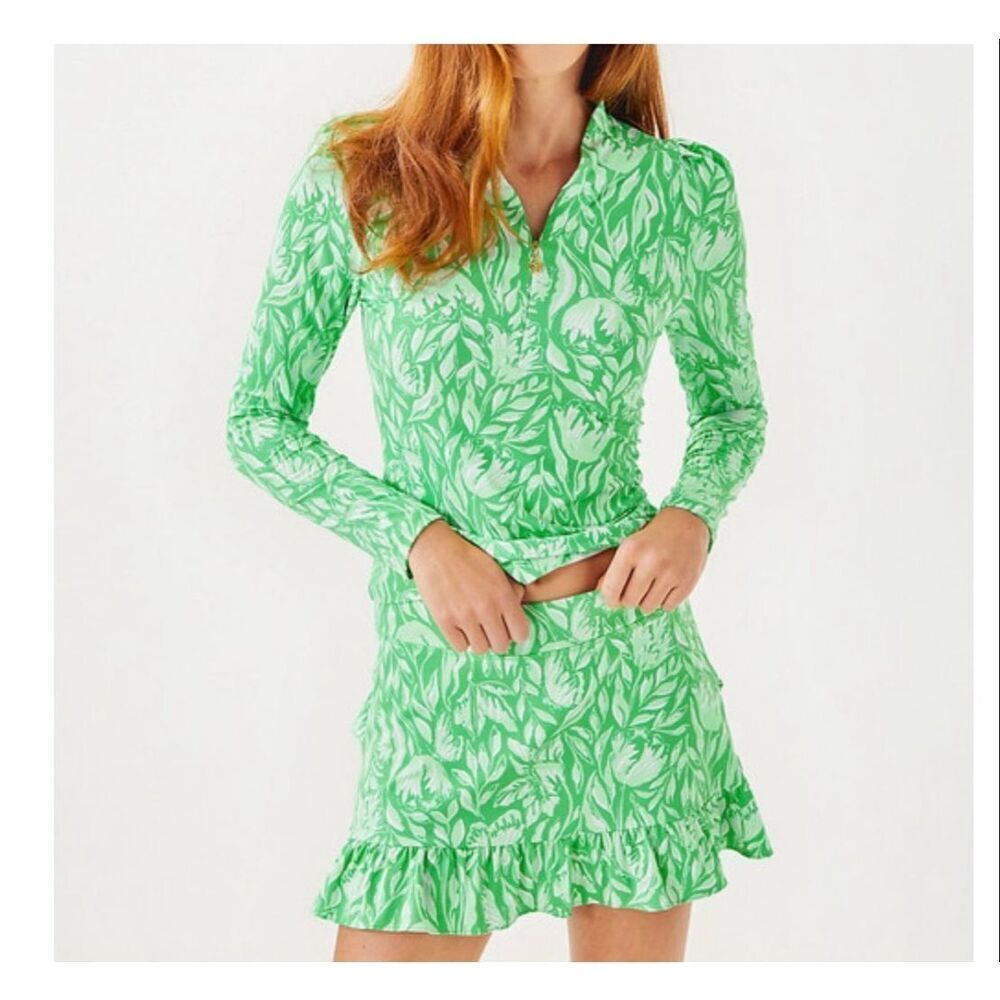 Lilly Pulitzer UPF 50 + Luxletic Sania Half Zip Sunguard- Fauna Green Tulip To T